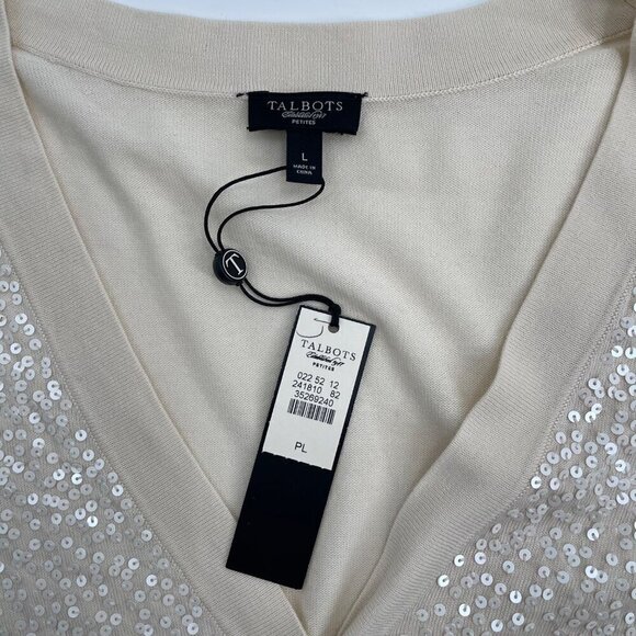 NWT Talbots Cream Sequin Front Short Sleeve Cardigan Womens Size Large Petite - Picture 4 of 10